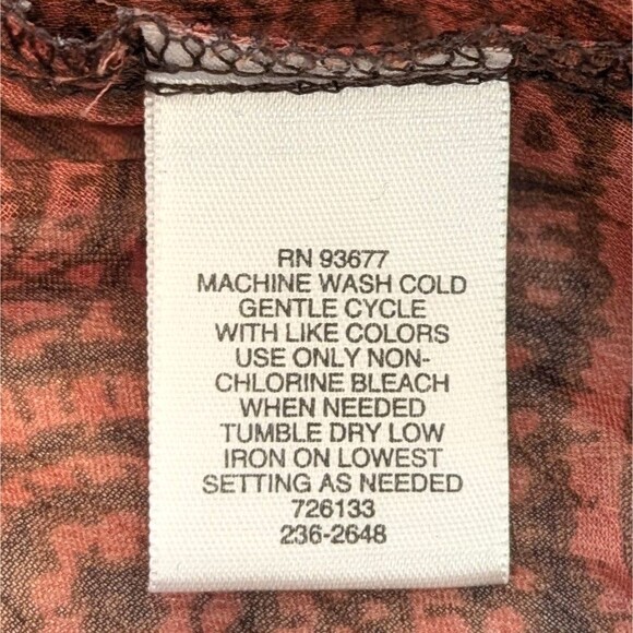 Liz Claiborne Women's Blouse Size LT Brown Paisley 3/4 Sleeve Semi-Sheer Boho - Picture 4 of 10